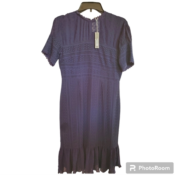 Chelsea28 Navy Blue Eyelet Dress Large NWT Career - Picture 1 of 6